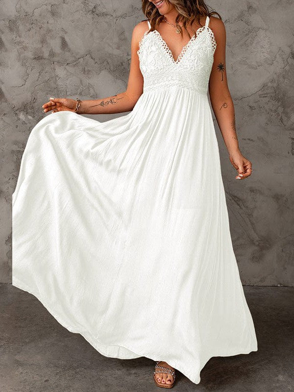 Elegant Lace Suspender Dress with V-Neckline and High Waist