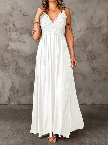 Elegant Lace Suspender Dress with V-Neckline and High Waist