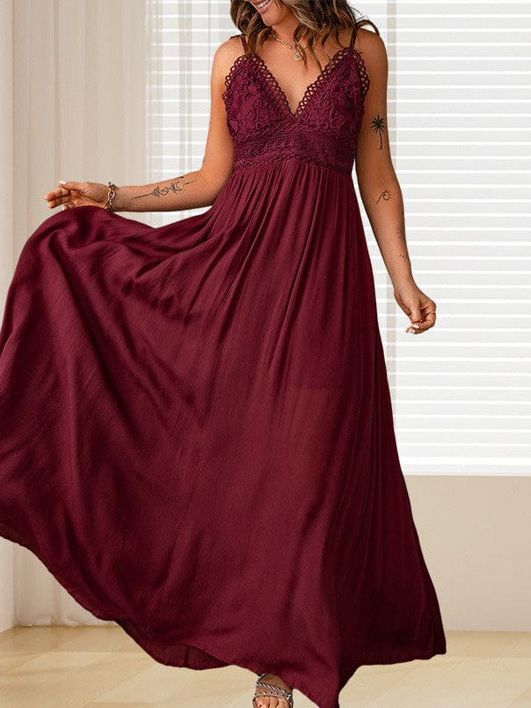 Elegant Lace Suspender Dress with V-Neckline and High Waist