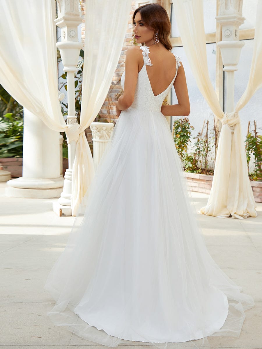 Elegant Lace Tulle Wedding Gown with Double V-Neck