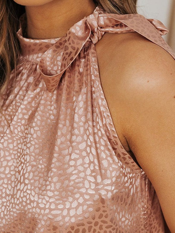 Elegant Lace-Up Satin Tank Top with Printed Design