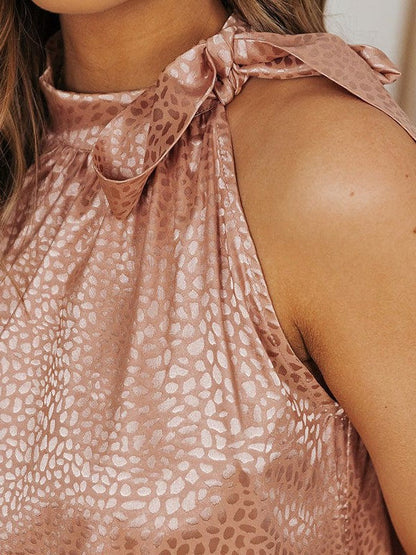 Elegant Lace-Up Satin Tank Top with Printed Design