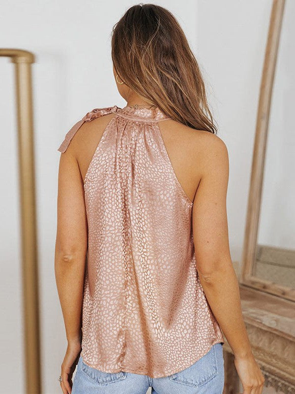 Elegant Lace-Up Satin Tank Top with Printed Design
