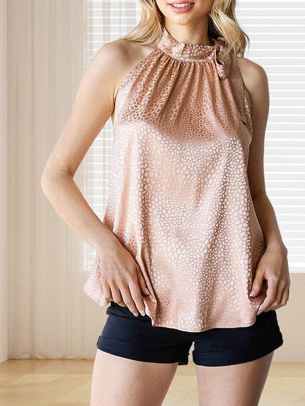 Elegant Lace-Up Satin Tank Top with Printed Design