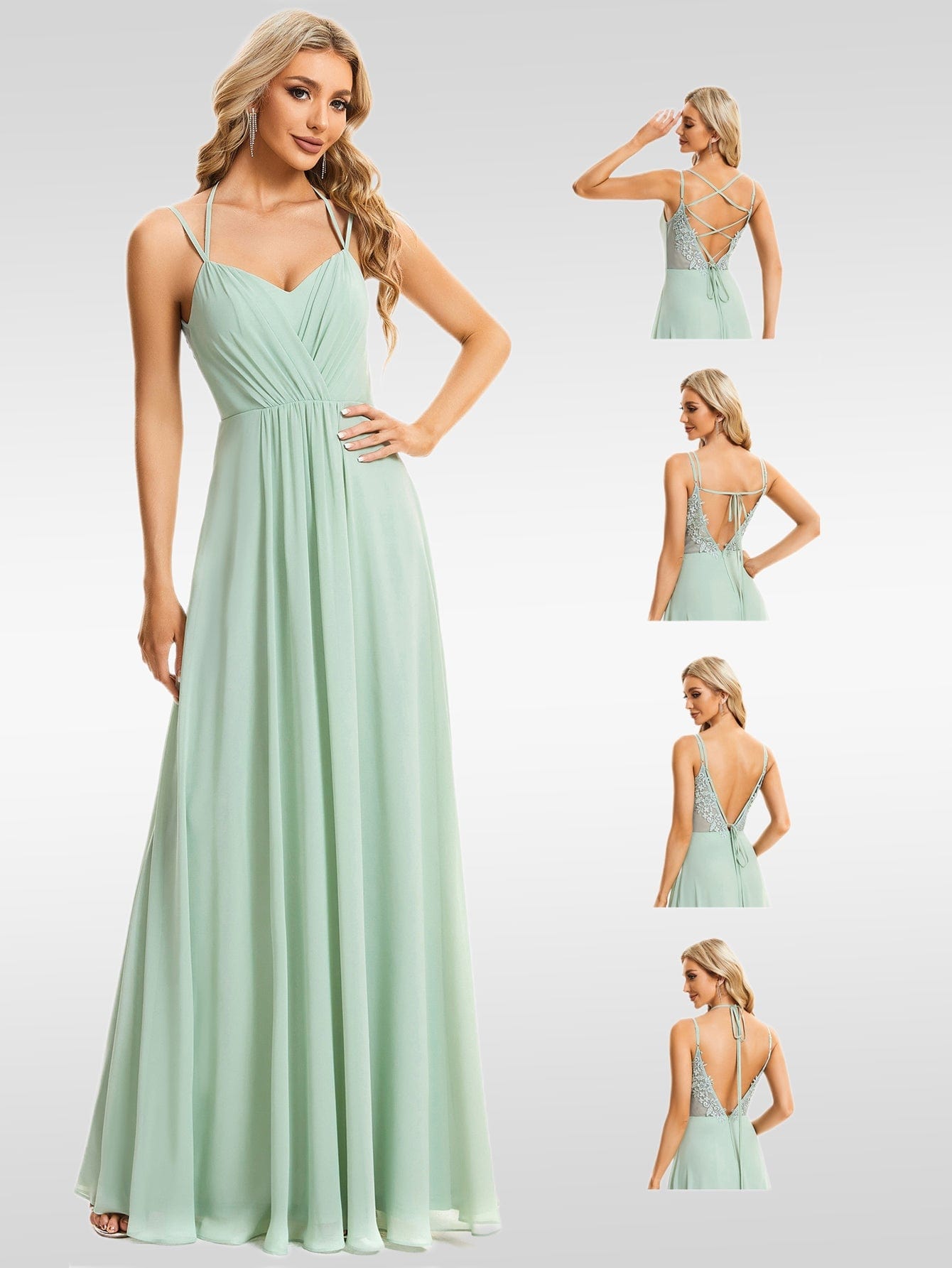 Elegant Lace V-Back Chiffon Bridesmaid Gown with Wholesome Charm