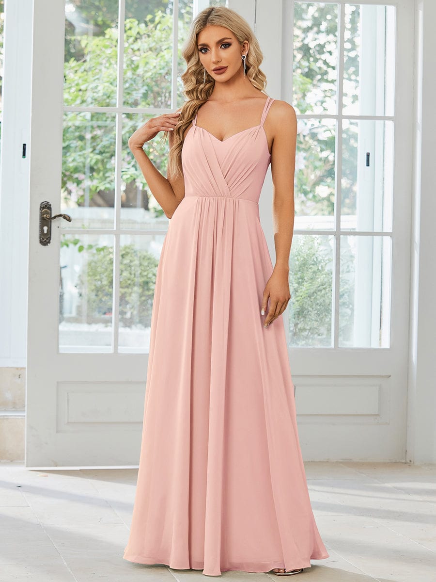 Elegant Lace V-Back Chiffon Bridesmaid Gown with Wholesome Charm
