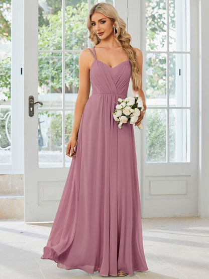 Elegant Lace V-Back Chiffon Bridesmaid Gown with Wholesome Charm