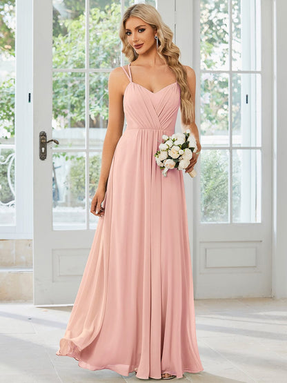 Elegant Lace V-Back Chiffon Bridesmaid Gown with Wholesome Charm