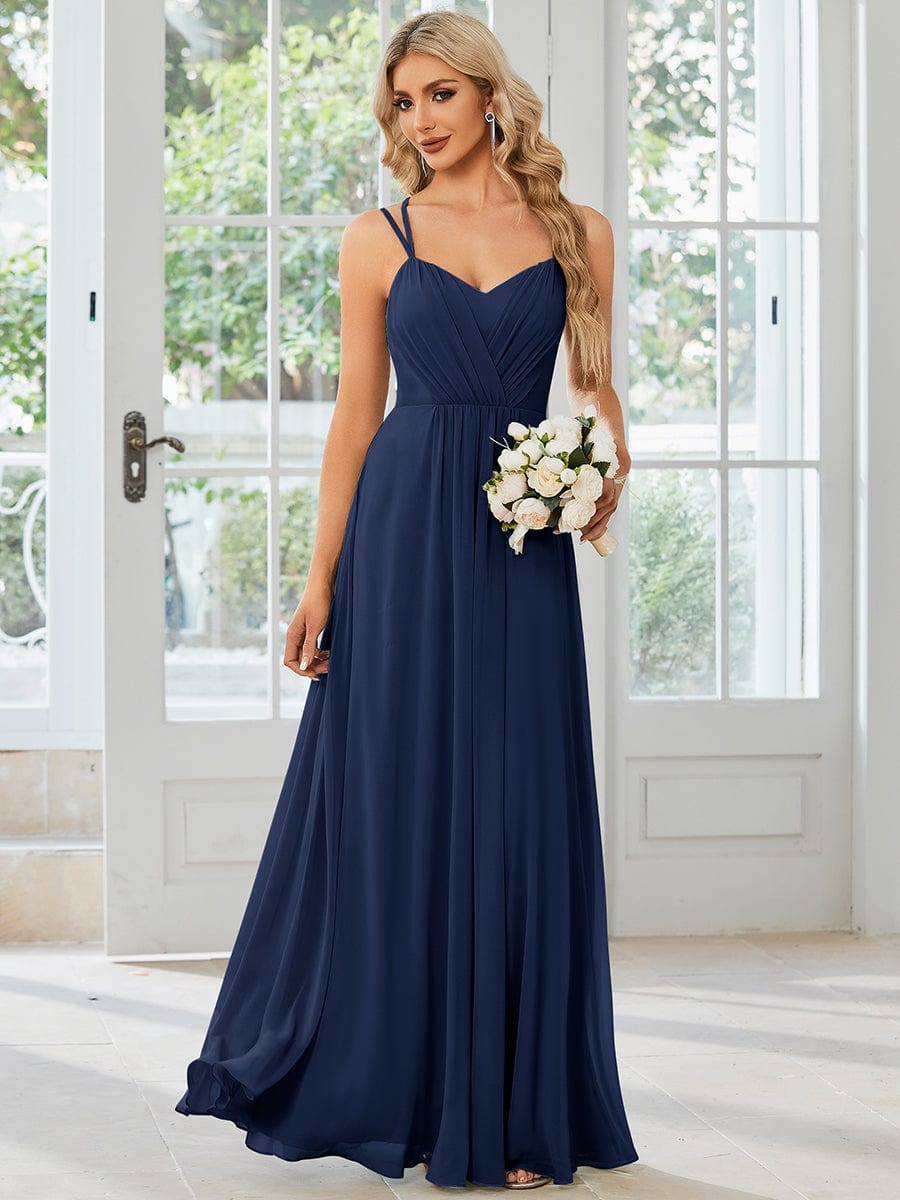 Elegant Lace V-Back Chiffon Bridesmaid Gown with Wholesome Charm