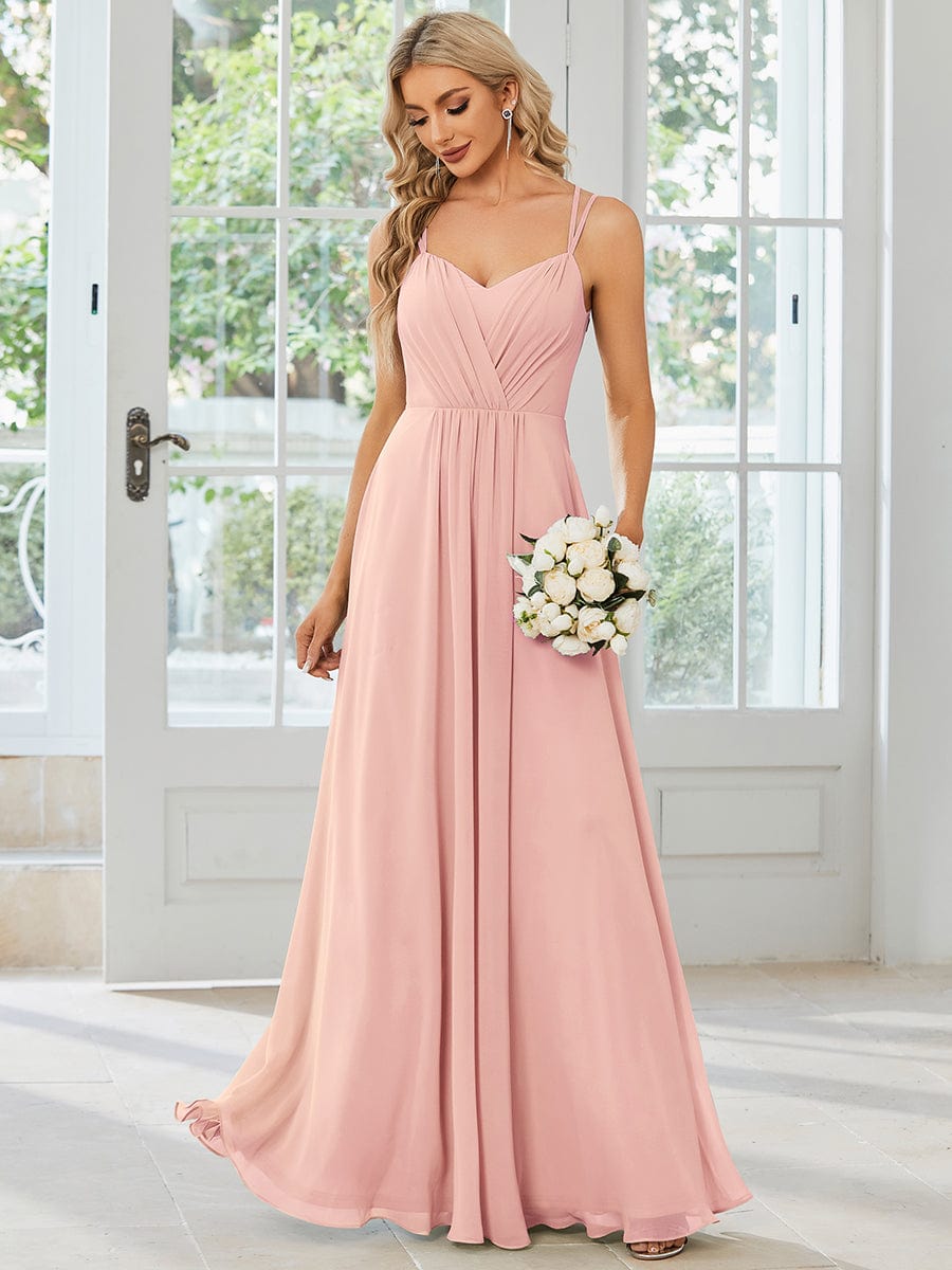 Elegant Lace V-Back Chiffon Bridesmaid Gown with Wholesome Charm