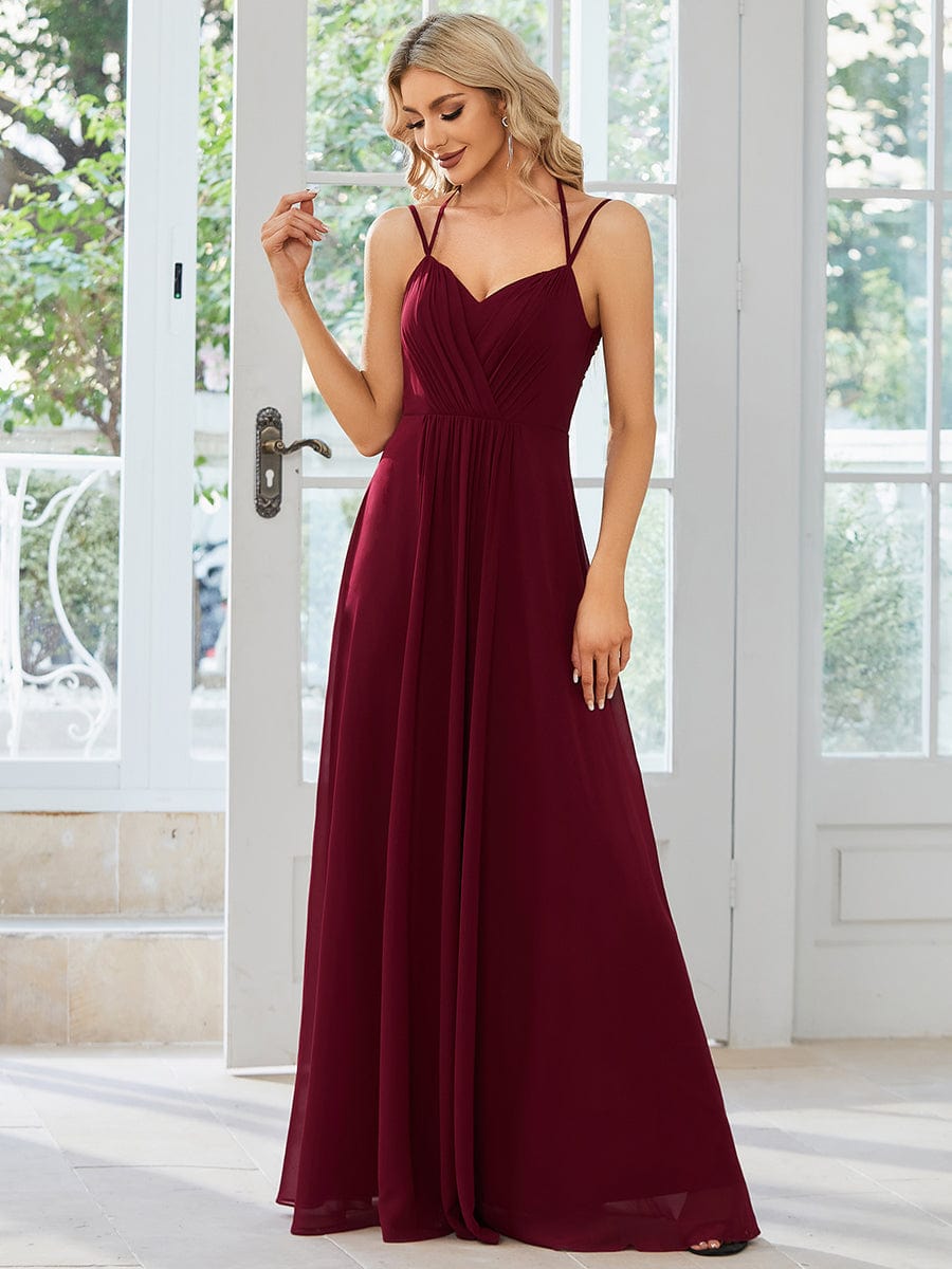 Elegant Lace V-Back Chiffon Bridesmaid Gown with Wholesome Charm