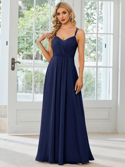Elegant Lace V-Back Chiffon Bridesmaid Gown with Wholesome Charm
