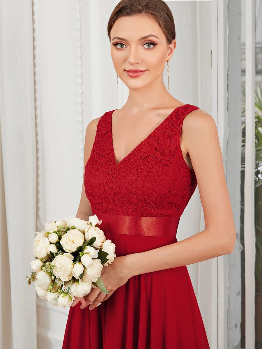 Elegant Lace V Neck Chiffon Prom Dresses for Women