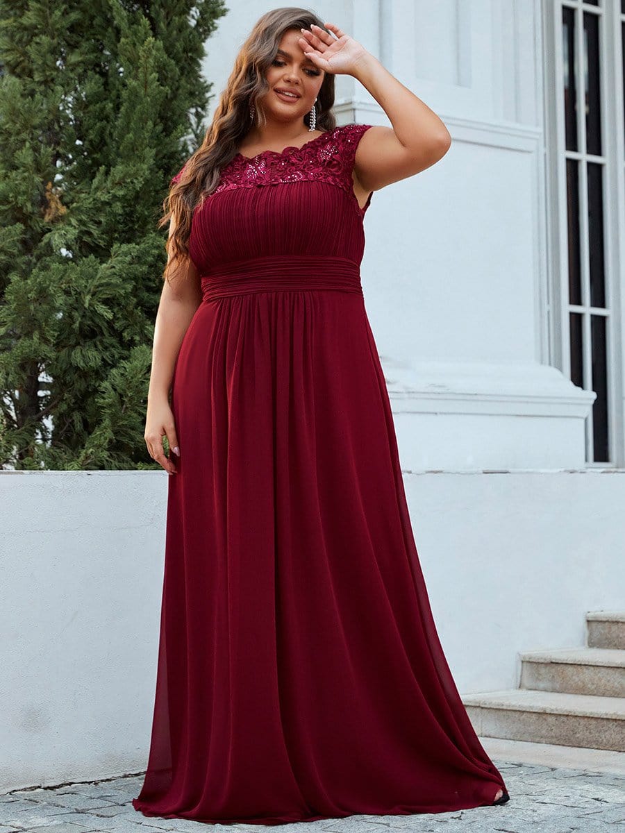 Elegant Lacey Neckline Chiffon Evening Gown for Plus Size Women