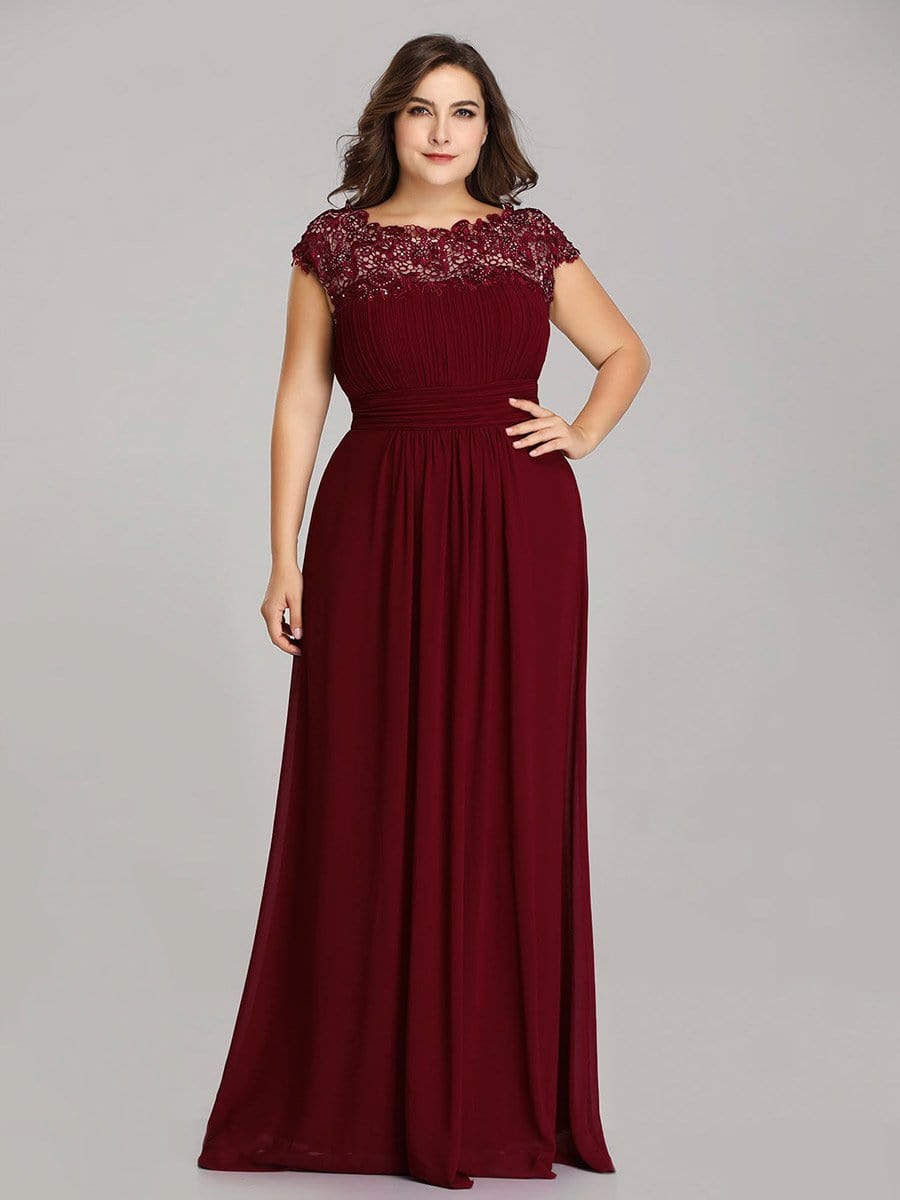 Elegant Lacey Neckline Chiffon Evening Gown for Plus Size Women