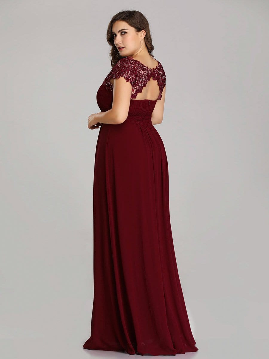 Elegant Lacey Neckline Chiffon Evening Gown for Plus Size Women
