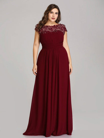 Elegant Lacey Neckline Chiffon Evening Gown for Plus Size Women