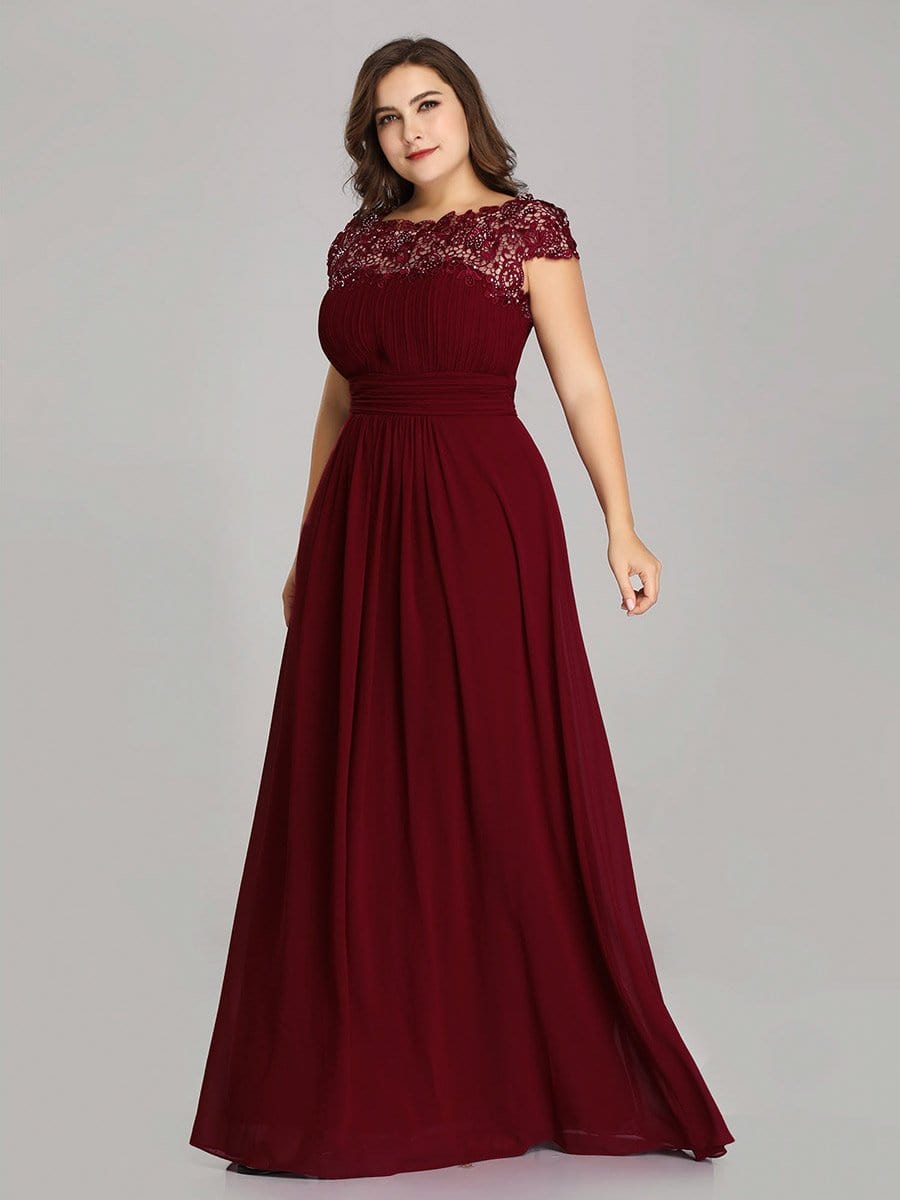Elegant Lacey Neckline Chiffon Evening Gown for Plus Size Women