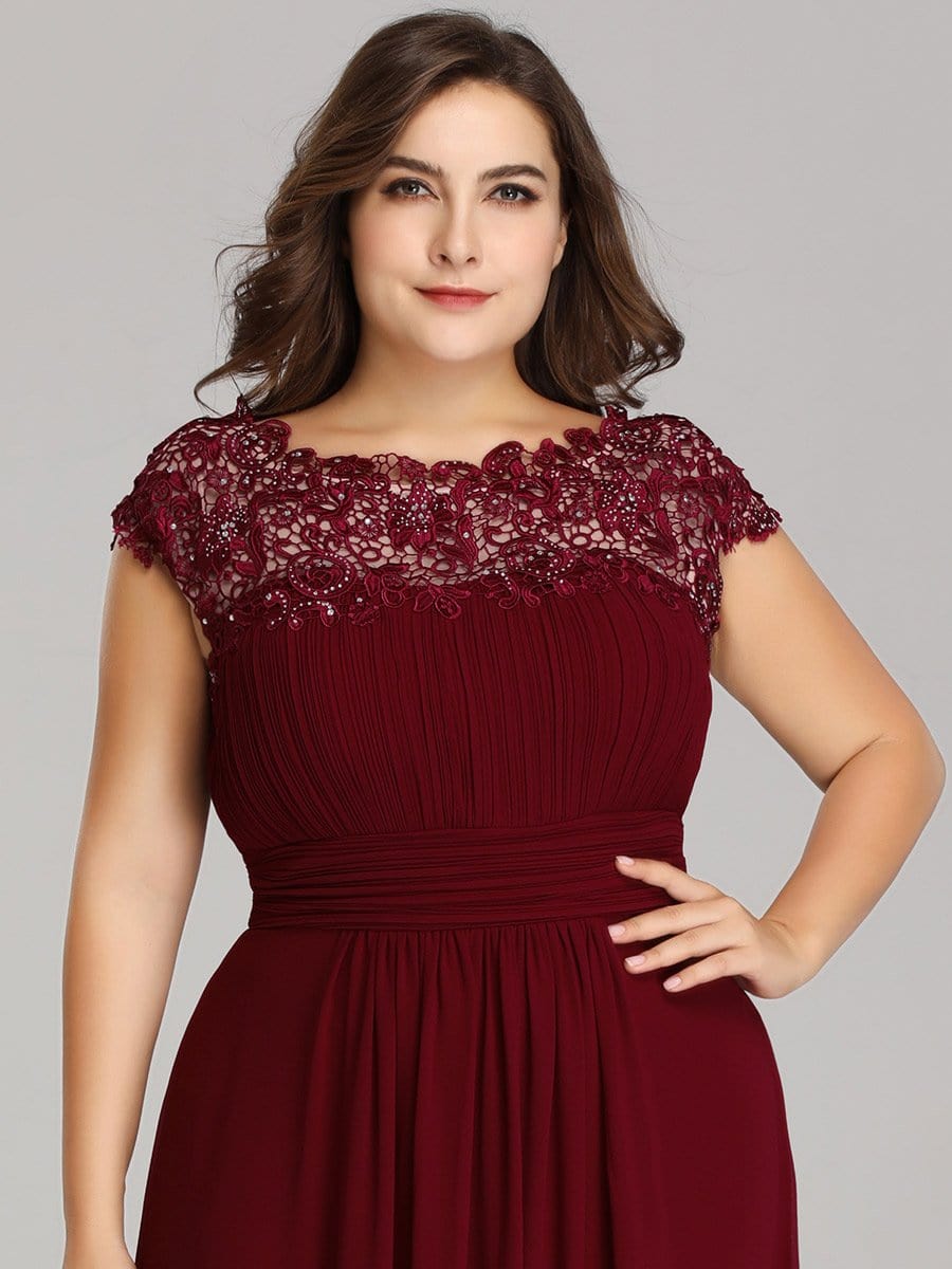 Elegant Lacey Neckline Chiffon Evening Gown for Plus Size Women