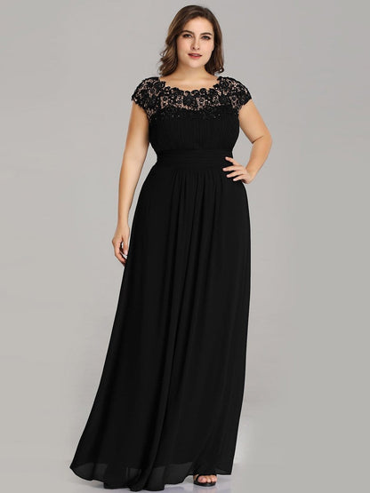 Elegant Lacey Neckline Chiffon Evening Gown for Plus Size Women
