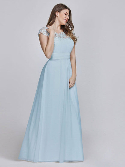 Elegant Lacey Neckline Chiffon Evening Gown for Plus Size Women