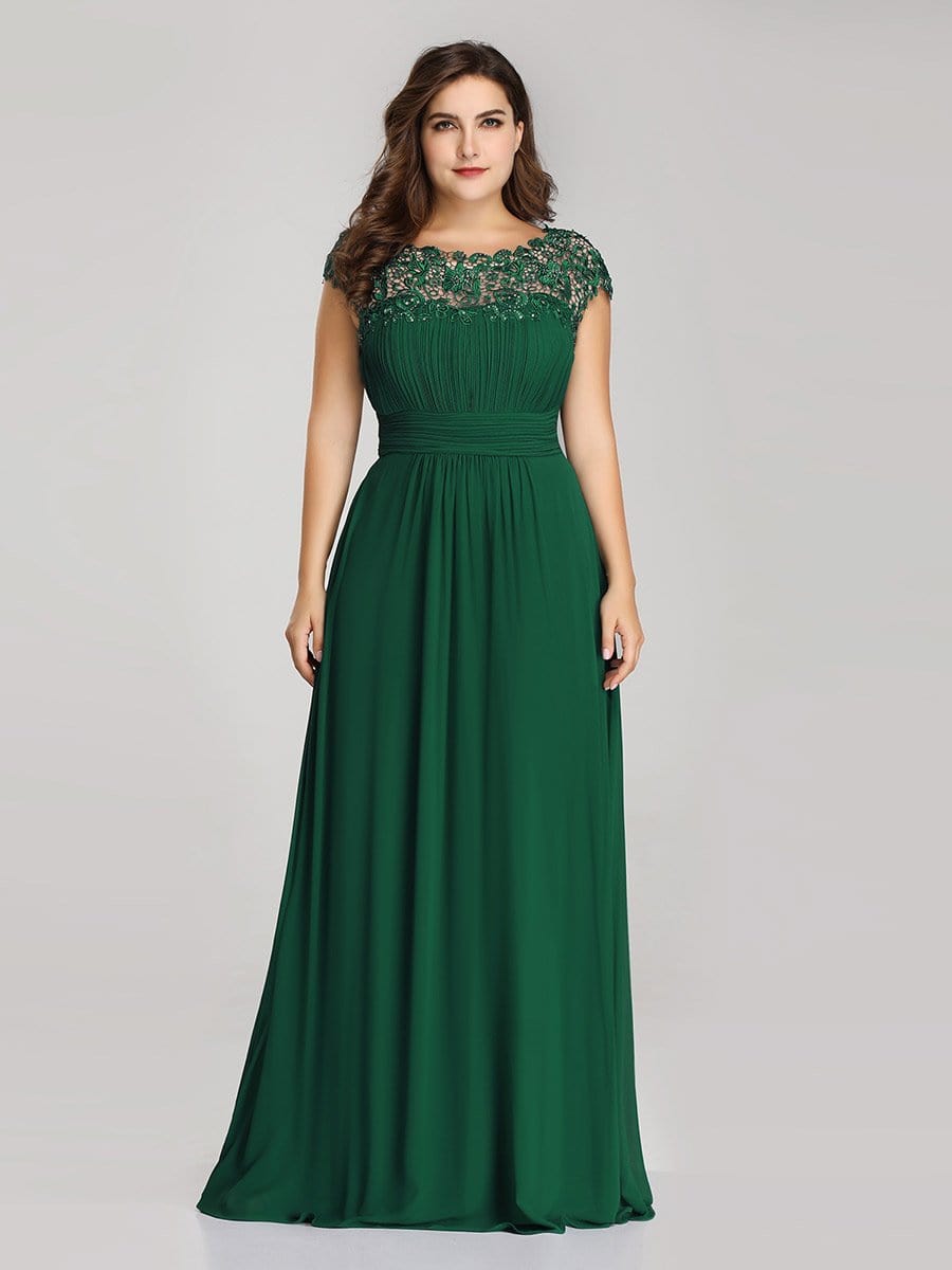Elegant Lacey Neckline Chiffon Evening Gown for Plus Size Women