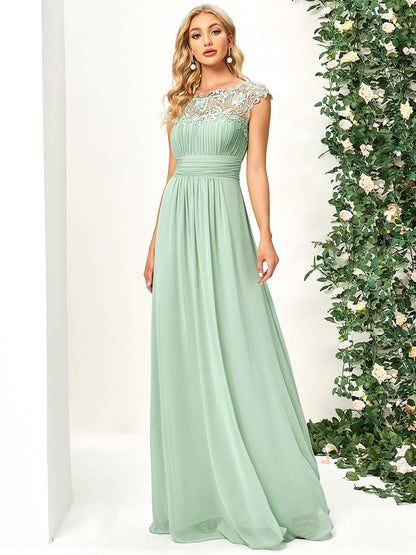 Elegant Lacey Neckline Chiffon Evening Gown for Plus Size Women