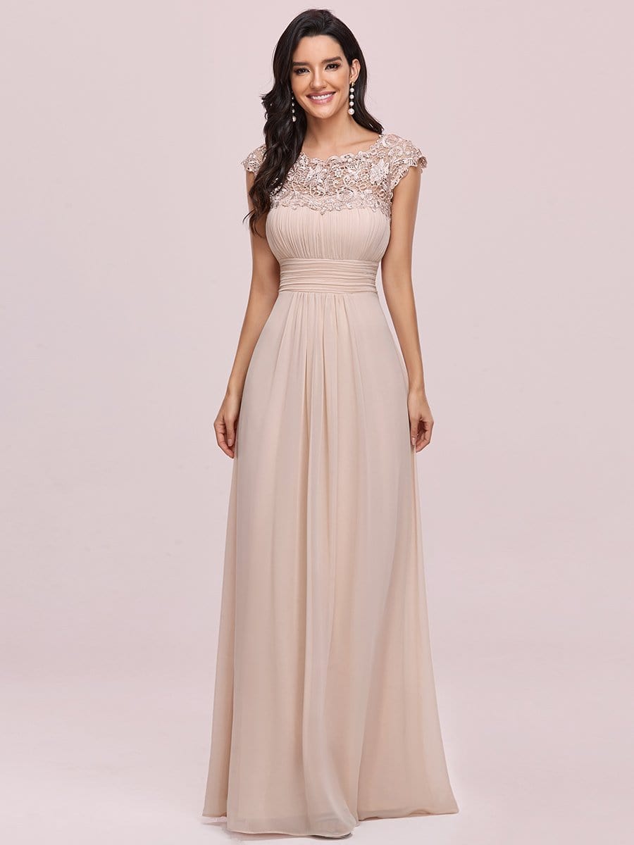 Elegant Lacey Neckline Chiffon Evening Gown for Plus Size Women