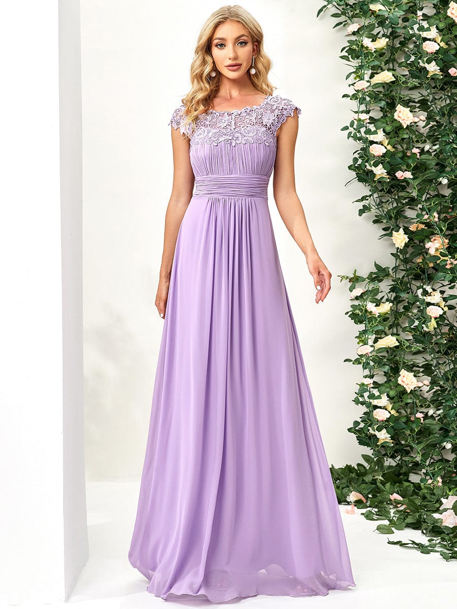 Elegant Lacey Neckline Chiffon Evening Gown for Plus Size Women
