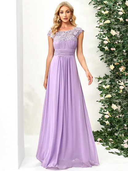 Elegant Lacey Neckline Chiffon Evening Gown for Plus Size Women