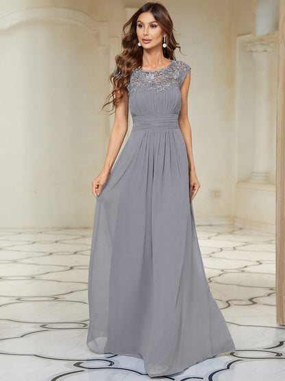 Elegant Lacey Neckline Chiffon Evening Gown for Plus Size Women
