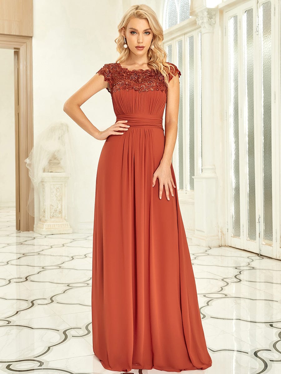 Elegant Lacey Neckline Chiffon Evening Gown for Plus Size Women