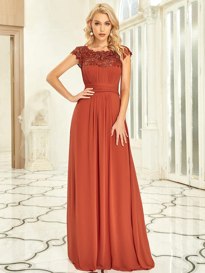 Elegant Lacey Neckline Chiffon Evening Gown for Plus Size Women