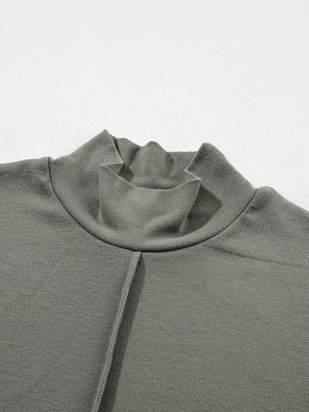 Elegant Laurel Green High Neck T-shirt Dress with Cross Seam