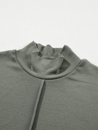 Elegant Laurel Green High Neck T-shirt Dress with Cross Seam
