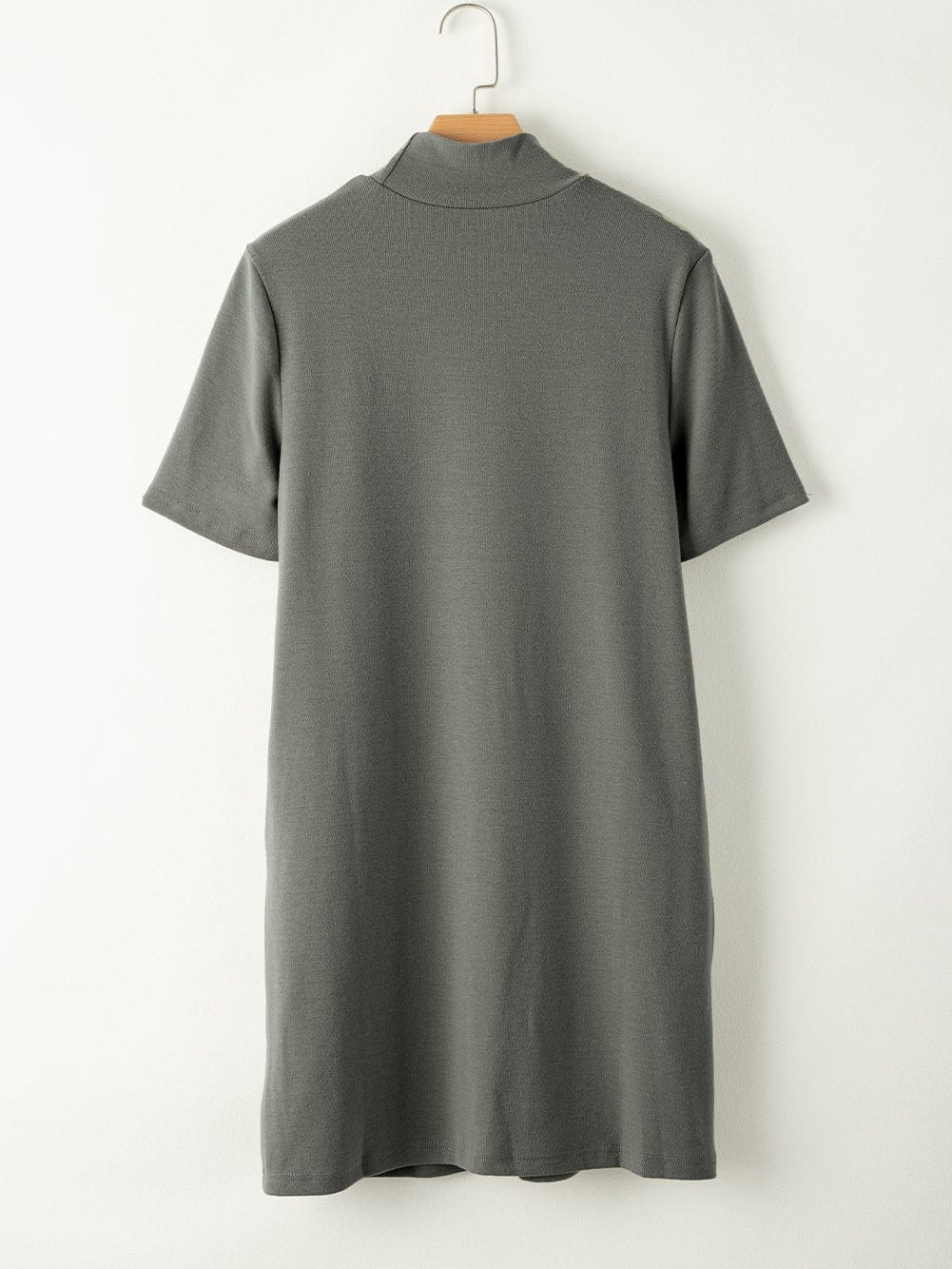 Elegant Laurel Green High Neck T-shirt Dress with Cross Seam