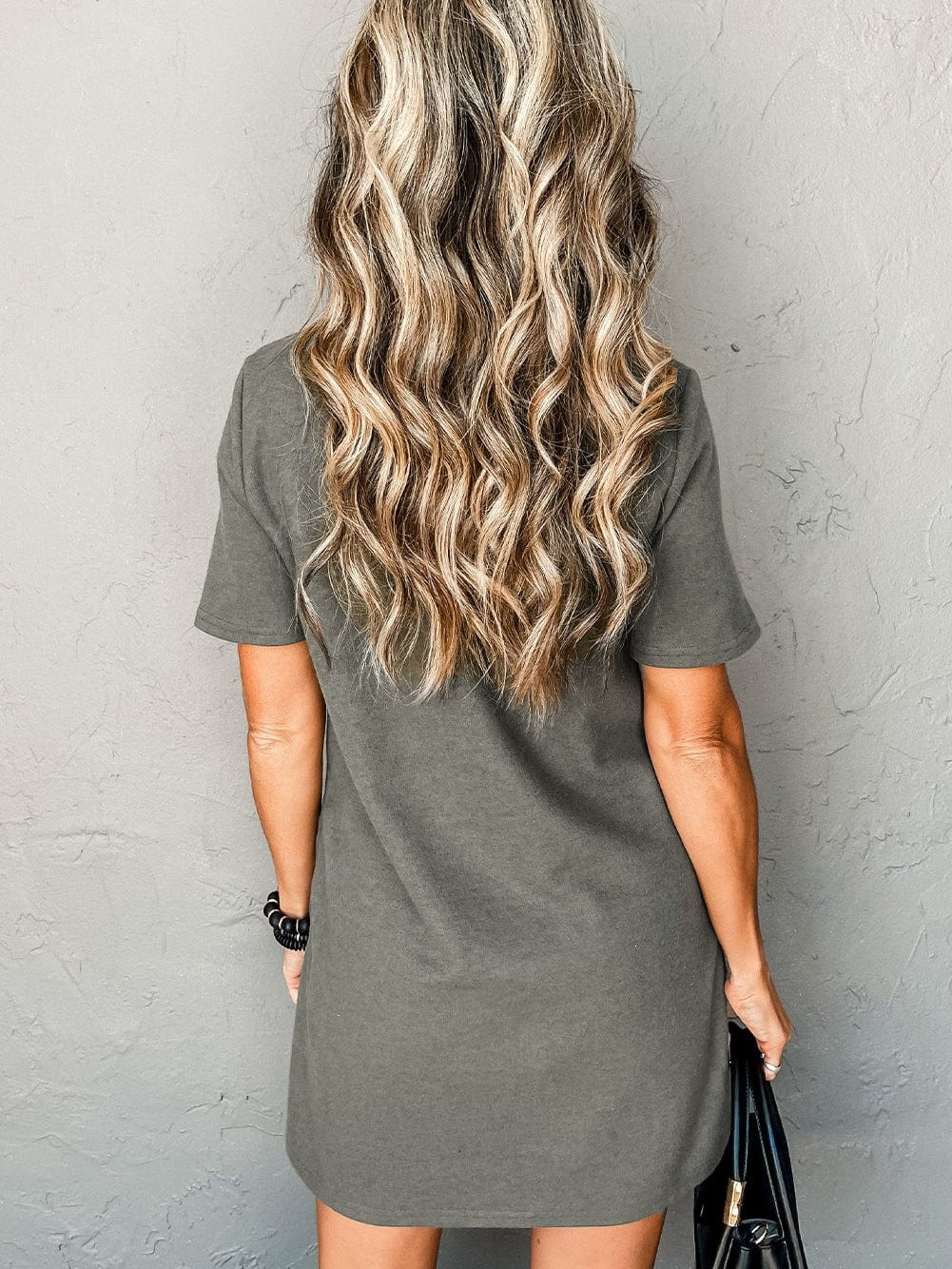 Elegant Laurel Green High Neck T-shirt Dress with Cross Seam