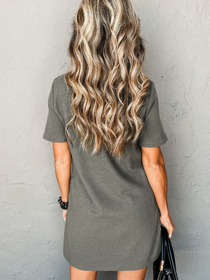 Elegant Laurel Green High Neck T-shirt Dress with Cross Seam