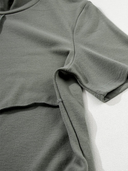 Elegant Laurel Green High Neck T-shirt Dress with Cross Seam