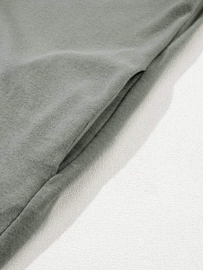 Elegant Laurel Green High Neck T-shirt Dress with Cross Seam