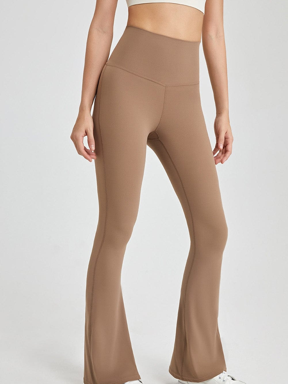 Elegant Light Beige Back Cross Waistband Flared Yoga Leggings