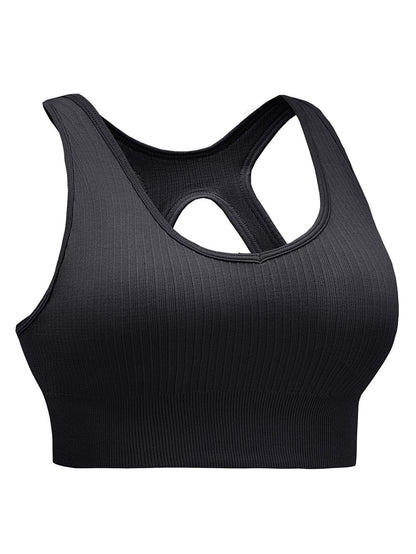 Elegant Light Blue Ribbed Racerback Yoga Sports Bra