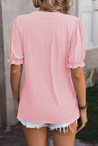 Elegant Light Pink Textured Frilly Sleeve Blouse