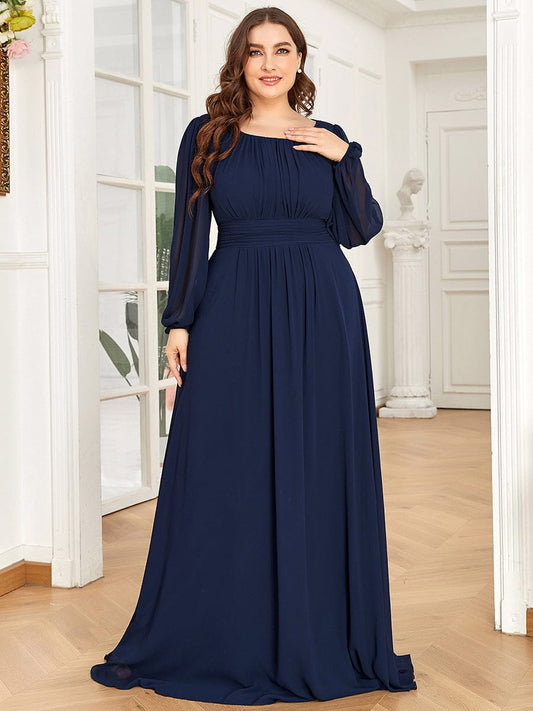 Elegant Long Lantern Sleeve A-Line Bridesmaid Gown