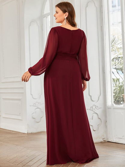 Elegant Long Lantern Sleeve A-Line Bridesmaid Gown