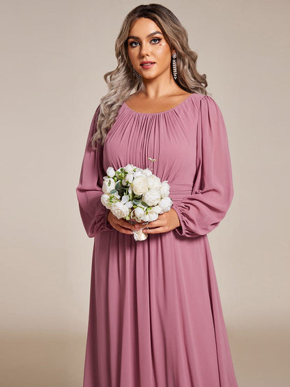 Elegant Long Lantern Sleeve A-Line Bridesmaid Gown