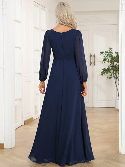 Elegant Long Lantern Sleeves Bridesmaid Dress with Round Neck