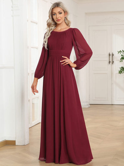 Elegant Long Lantern Sleeves Bridesmaid Dress with Round Neck