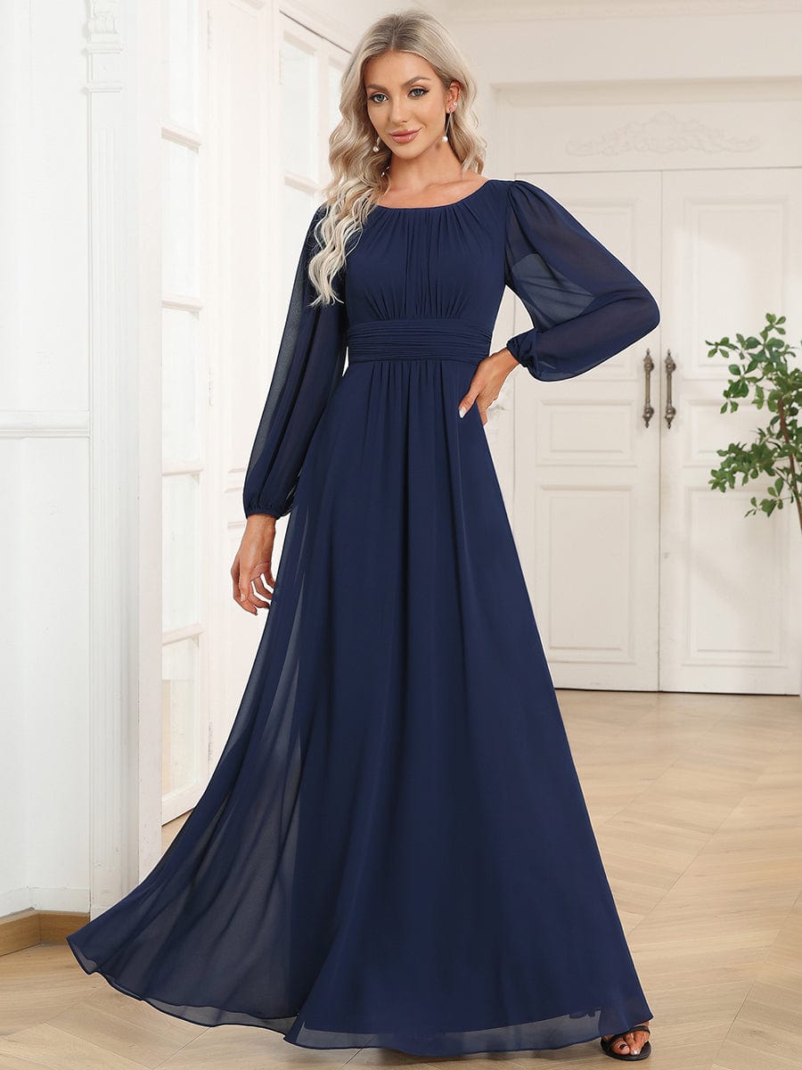 Elegant Long Lantern Sleeves Bridesmaid Dress with Round Neck