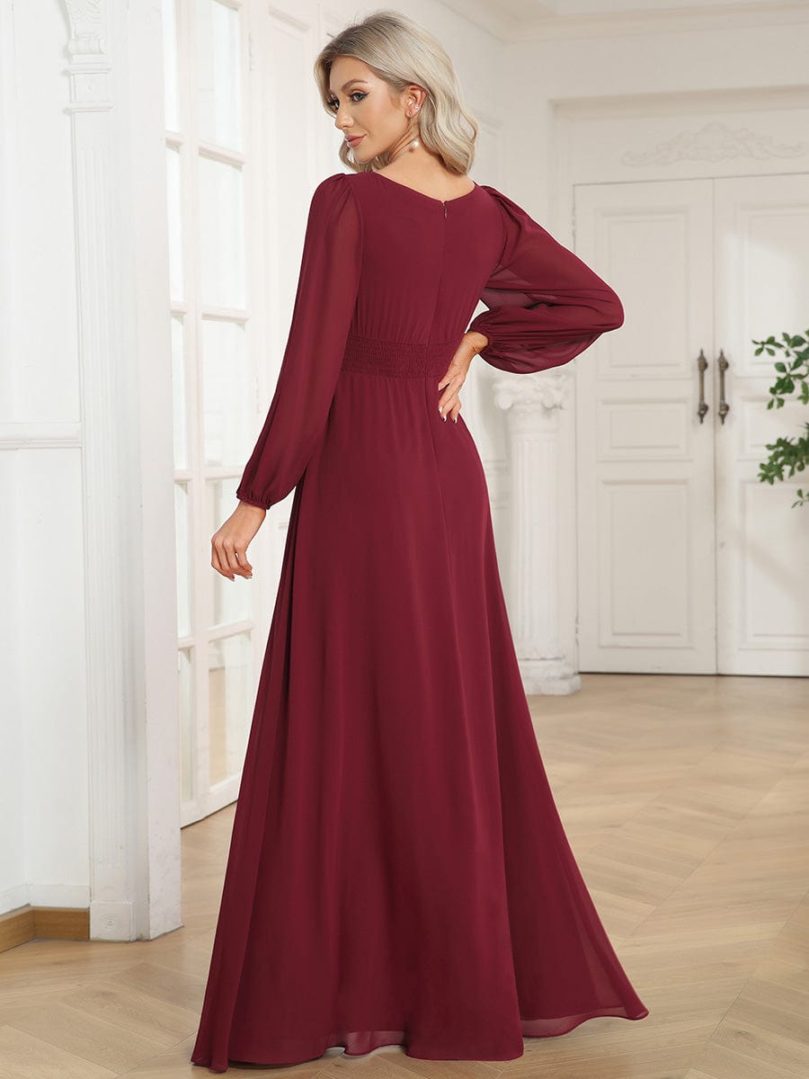 Elegant Long Lantern Sleeves Bridesmaid Dress with Round Neck